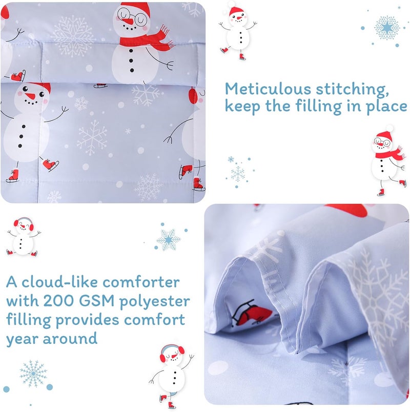 JSD Blue Snowman Toddler Bedding Set, 4 Piece Christmas Winter Toddler Microfiber Comforter Sheet Set, Lightweight Breathable - Image 3